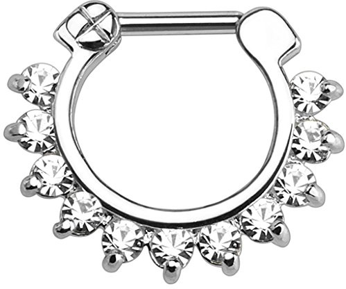 Piercingfaktor Piercing Ring Schild Clicker mit Glitzer Kristall für Septum Tragus Helix Ohr Nase Lippe Brust Intim