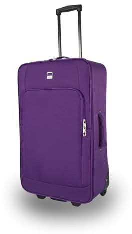 SIGN Stoffkoffer Trolley Reisekoffer Inline Rollen (Handgepäck-Mittel-Groß-Sehr Groß) (Lila, Großer Koffer (71cm))