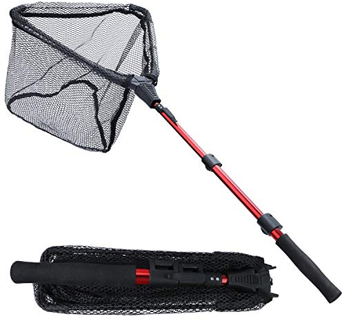 Sougayilang Fischkescher, Fischkescher, faltbar, zusammenklappbar, Teleskopstange, strapazierfähiges Nylon-Material, sicheres Fangen oder Lösen von Fischen, RSJ115 cm