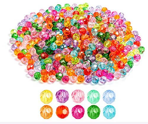 Lot de 620 perles, rondes, à facettes, en cristal, diamètre : 8 mm, perles de verre, d'art, multicolores assorties, pour artisanat, bracelets, bijoux