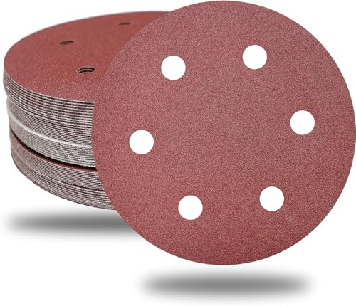 Tonmp Trockenbau-Schleifscheiben-Set, 22,9 cm, 6 Löcher, je 10 Stück, Körnung 60, 80, 120, 150, 240, 22,9 cm, Klett-Schleifpapier für elektrische Trockenbauschleifer, 50 Stück