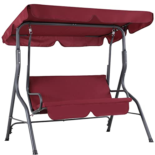 CASARIA® Hollywood Canopy Swing Chair | 2 Seater | Weatherproof Rocking Bench with Roof and Backrest | Non-Slip Feet | Outdoor Garden Patio Seat | Up to 200kg | Ruby Red