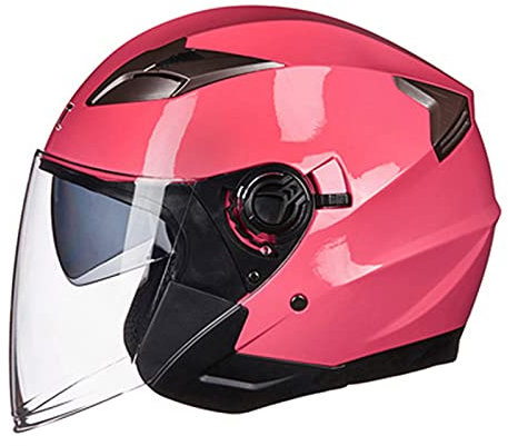 Motorcycle Modular Half Helmet Retro Open Face 3/4 Helmet Adult Men Women Summer Motorbike Scooter Light Moped Street Helmet DOT/ECE Approved Vintage Jet Helmet with Double Visor,Pink,L