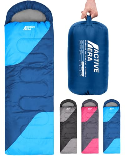 Active Era Premium Sacco a Pelo 4 Stagioni Rettangolare per adulti e bambini - Sacco a pelo leggero e impermeabile. Perfetto per campeggi e viaggi, con sacco a compressione - Blu