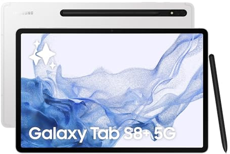 Samsung Galaxy Tab S8+, 12,4 Zoll, 256 GB interner Speicher, 8 GB RAM, 5G, Android Tablet inklusive S Pen, Silver, inkl. 36 Monate Herstellergarantie