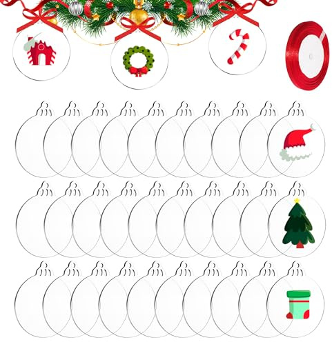 DARENYI 30 Stücke Acrylscheibe Weihnachtskugel, 7.6cm Acrylglas Transparent | Plexiglasplatten Christbaumkugeln Plexiglasscheibe für Weihnachtsschmuck, Weihnachtsbaum, Partys, DIY Dekoration Anhängern