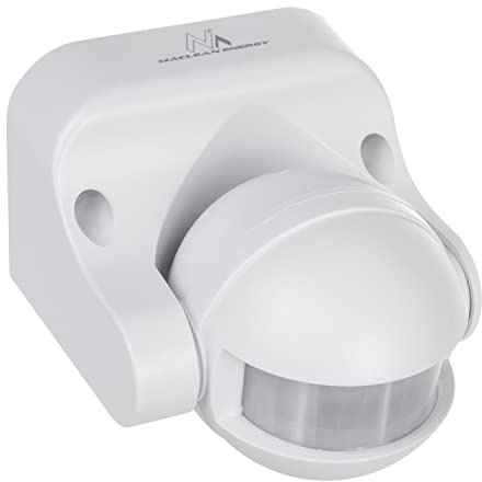 Maclean MCE358 W Occupancy PIR Motion Sensor Dusk-to-Dawn Infrared Detector IP44, Range 12m, Angle 180°, max load 800 / 1200W (White)