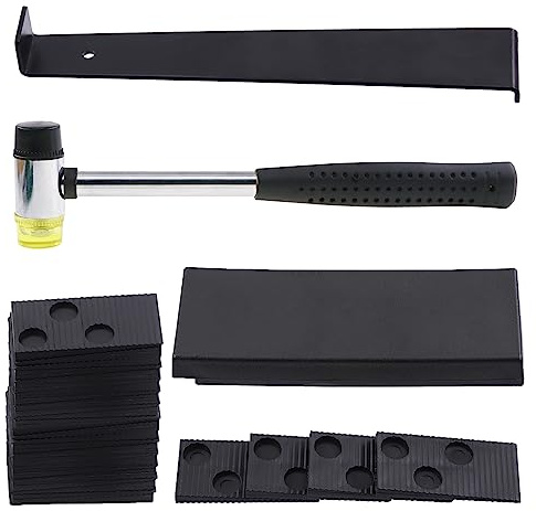 Rustark Kit d'installation de plancher en bois stratifié avec 30 entretoises, bloc de taraudage solide, barre de traction et maillet à double tête outils de revêtement de sol stratifié pour bois