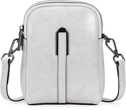 HUA ANGEL Echtleder Umhängetasche für Damen Kleine Handytasche mit 2 Reißverschlussfächern, Verstellbarer Schultergurt, Handliche Crossbody Tasche für Alltag, Arbeit & Reise Muttertag Weihnachten