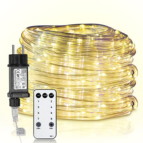 Jopassy Lichterschlauch Aussen 20M 200LEDs, Lichtschlauch Außen Innen 8 Modi Lichtschlauch für Weihnachten, Party. lichterschlauch mit Fernsteuerung. Wasserdicht Außenlichterkette-Warmweiß