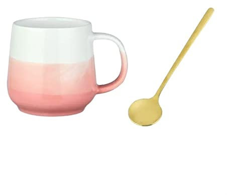 CRAGCO Tazze per Tazze Colore Ceramica Tazza Cucchiaio Set Ufficio Casa Alta Bellezza Tazza da caffè Colazione Tazza da Latte Tazza Tazza di caffè (Color : Roze)