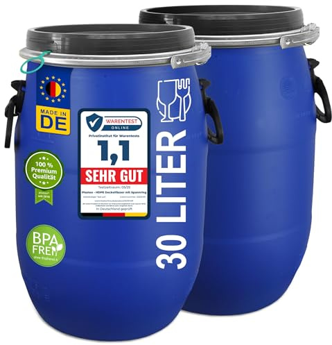 Plasteo 2X 30 Liter Deckelfass - Gärfass Kunststofffass mit Spannring