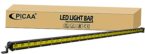 PICAA 38 Zoll 180W Gelb LED Lightbar, Ultra Schlank LED Arbeitsscheinwerfer Lichtbalken 12V 24V Lichtleiste Auto Offroad 4x4 Zusatzscheinwerfer Flutlicht Spotlight