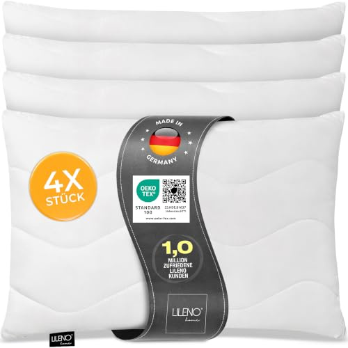 LILENO HOME Kopfkissen 70x90 (4er Set) – 95 °C waschbar, Oeko-Tex & Made in DE – Allergiker Kissen anpassbar für himmlischen Schlaf – Haut schmeichelndes & geruchsfreies Pillow weich