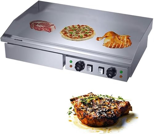 Piastra Elettrica da 220 V, Piastra Elettrica da Cucina in Acciaio Inossidabile Griglia Professionale Liscia Bistecchiera da Bar Ristorante, Temperatura Variabile da 50°c a 300°C per Cucinare-1pc