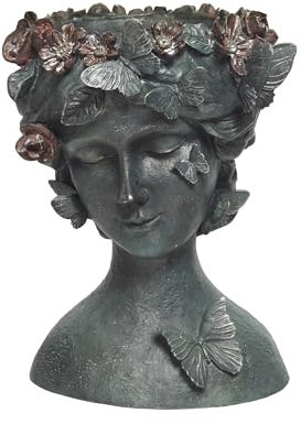 Kunststein Blumentopf Göttin Kopf Antik Deko 17x23cm - Pflanztopf Gartendeko Übertopf Blumenübertopf für Garten und Balkon - Pflanzkopf Dekovase & Inneneinrichtung
