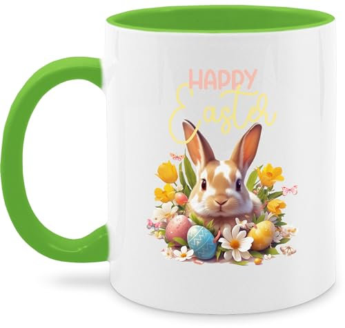 Tasse Tassen 325ml - Ostergeschenke - Happy Easter Osterhase Ostereier Osternest Osterüberraschung - 325 ml - Hellgrün - oster zu ostern personalisierte geschenke osterhasen ostegeschenk