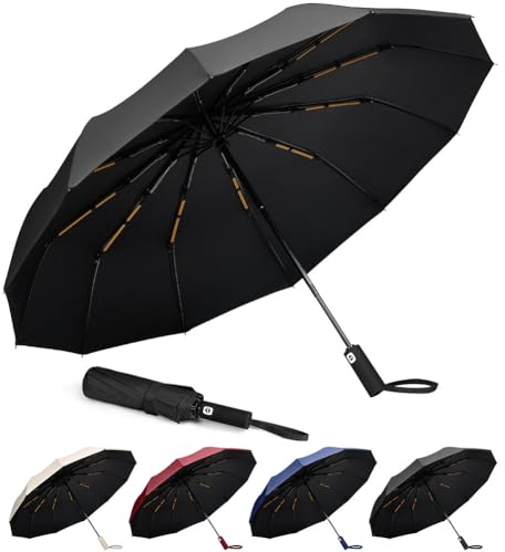 Aolso Strong Windproof Automatic Umbrellas, 24 Strong Ribs Umbrella, 99% UV Protection, One Button Auto Open and Close, Compact Travel Umbrella, Portable Folding Umbrella for Men and Women(Black)