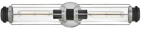 Licht-Erlebnisse Wandlampe Badezimmer Metall Glas IP44 2-flammig E27 61 cm lang in Chrom Schwarz Vintage Wandleuchte Bad Badezimmerleuchte Spiegel