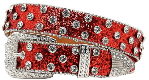 JIARY Strassgürtel Damen,Verzierter Western Cowgirl Strasssteine Gürtel Für Jeanshosen,Rhinestone Belt Nietengürtel,Gürtel Im Punk-Stil,Personalisierte Kleidungsdekoration,Rot,115CM/45.3''