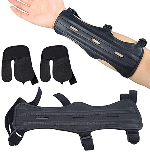 TAIZER Armschutz Bogenschießen Set 4PCS Bogenschießen Unterarmschutz Schwarzer Bogenschießen Handschuh Sicherheit Bogen Zubehör Bogenschießen Arm Guard für Kinder Jugend Erwachsene Anfänger Schießen
