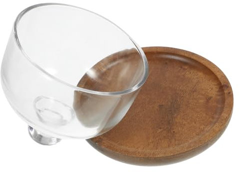 MAGICLULU Cuenco De Postre De Madera Mini Bandeja Para Pasteles Con Cubierta De Vidrio Para Alimentos Bandeja Protectora Para Uso Casa
