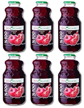 BenOrganic - Organic Pomegranate Juice – Glass Bottles (6 x 946ml), 100% Natural Fruit Juice Drink, No Sugar, No Additives | 100% Natural Fruit Juice Drink, No Sugar, No Additives, Not from Concentrate