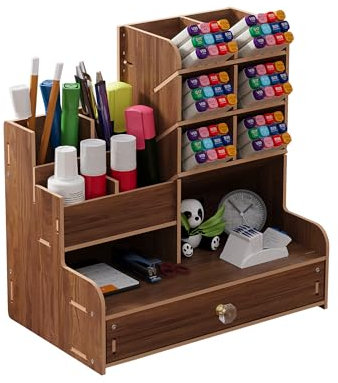 Schreibtisch-Organizer aus Holz, große Kapazität, Schublade, Schreibwaren, Schreibtisch-Aufbewahrungsbox, Schreibtisch-Ordnung, Stifthalter für Zuhause, Büro und Schule (B17 Walnussholz)