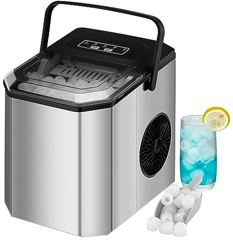Macchina per Cubetti di Ghiaccio 120W - Produzione Rapida di Ghiaccio (9 Cubetti di Ghiaccio in 6 Minuti), 26 Lbs/24h, Auto-Pulente, Inclusa Paletta per Ghiaccio e Cestello - Perfetta per Feste