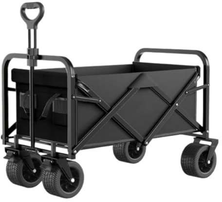 Transportwagen Trolley Outdoor Camping Auto Sammeln Picknick Auto Zugstange Camping Trolley Camping Kleiner Anhänger Klapptisch Tragbarer Wagen(Black)