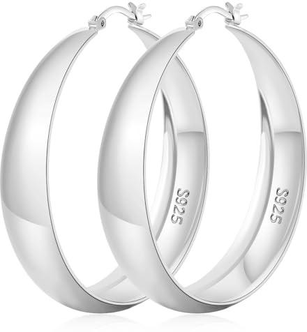 Senteria Ohrringe Silber 925 Creolen für Damen Groß Dick Leichte 12mm Breit | Klobige Creolen 14K Vergoldet Gold Hypoallergen Nickelfrei Silber Ohrringe Damen 25/30/40/50mm Chunky Hoop Earrings Statement