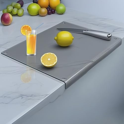 Tempered Glass Cutting Board for kitchen with Counter Lip, Glass Chopping Board, Scratch-Resistant,Non-Slip (Gray)