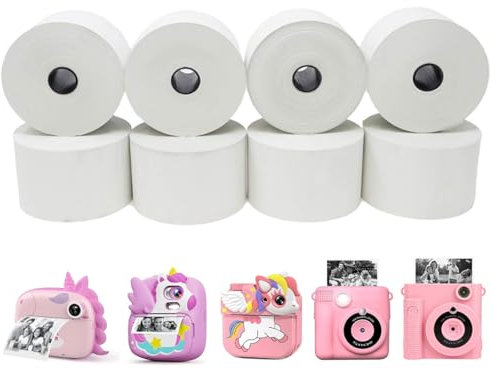 Kids Camera Paper Roll 8 Pack - 57mm x 30mm Thermal Printing Paper Refill, No Core BPA-Free Photo Paper for Instax Camera & Most Children’s Instant Print Cameras, Perfect for Parties, Travel