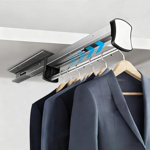 HONZUEN Extensible Tringle Penderie 40cm, Barre de Penderie, Barre Telescopique avec Fermeture Douce, Porte Pantalon Coulissant 16-18 pièces, Tringle Dressing Gain de Place, Charge 45kg