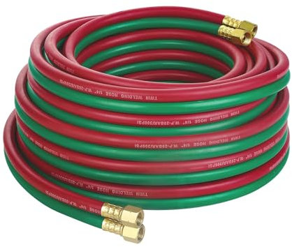 RSBFER Tuyau de Chalumeau oxygène-acétylène de 7,6 m (25 pi) et Tuyau de soudage jumelé de 6,35 mm (1/4 po) avec raccords 9/16 po-18 B, pour la découpe et Le soudage