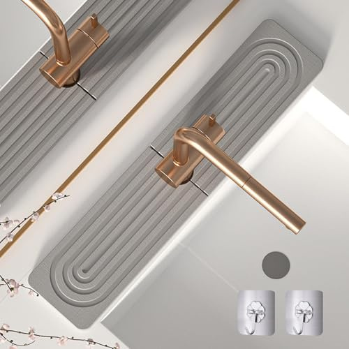 Knubbuf Contour de Robinet Absorbant, Tapis Robinet Absorbant, Pierre absorbante evier, Tapis de Robinet pour évier de Cuisine, séchage Rapide, Super Absorbant (A-Gris, 60 * 10cm)