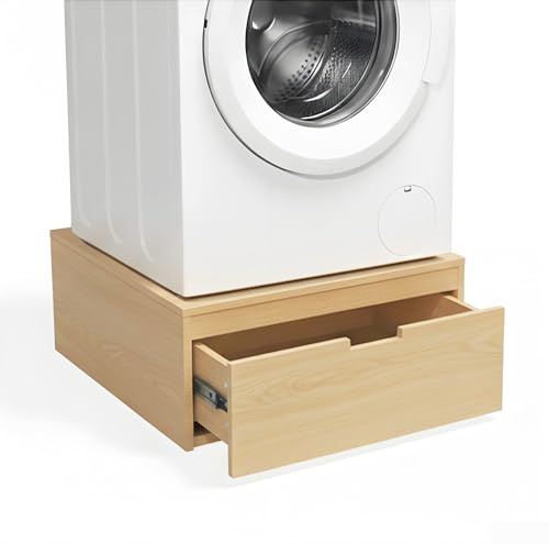 LYASIL Laundry Pedestal with Storage Drawer, Heavy Duty Washer Dryer Pedestal 28 Universal Fit Anti-Vibration Washing Machine Riser, 500 LBS Capacity (Light Oak)