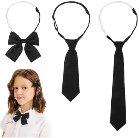 OUDQFCJ Set aus 3 Damen Krawatten, Damen Fliege, Verstellbare JK Krawatten für Mädchen, Lange Schlanke Krawatte für Damen, Formal für Hochzeiten, Arbeit, Party, Geschäft (Schwarz)