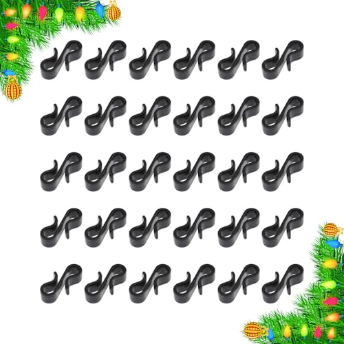 Mikiuly Schwarz Dachrinnenhaken Draußen, Wiederverwendbare S Haken Kunststoff für Hängende Weihnachtsbeleuchtung, Eiszapfen Lichterkette, Weihnachtsbaum Dekorationen, 30 Stück