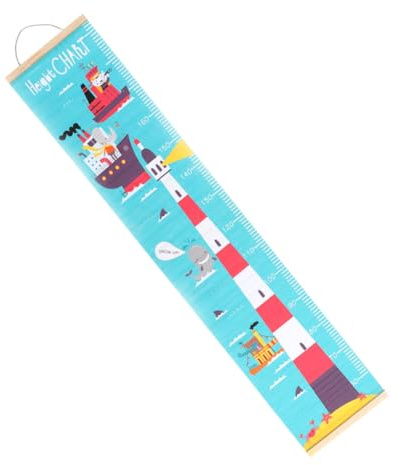 Nordische Kinder Wachstumstabelle zum Aufhängen, Holz Öl Leinwand | Wandbehang Dekoration mit Cartoon Leuchtturm, Leicht zu Hängen, Rollbar zur Aufbewahrung, für Kinderzimmer