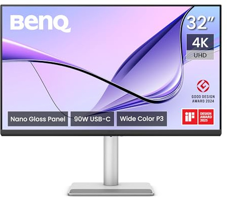BenQ MA320UP 320UP - Monitor 4K 3840x2160 per MacBook Pro/Air, Dual USB-C, 90 W Power Delivery, Mac Color Match, Hub USB, controllo volume e luminosità su Mac, altezza e inclinazione regolabili