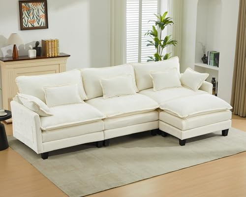 SAMERY Ecksofa Modulares Sofa Couch L Form mit Polsterhocker Big Sofa 3 Sitzer Wohnlandschaft L-Form Eckcouch Schlafsofa Wohnzimmer Schlafzimmer MöBel (Cremeweiß, 287CM - 3 Sitzer)