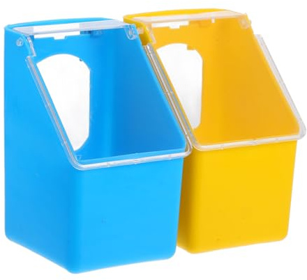 ETHZZLE Mangeoire Suspendue Multifonction pour Pigeons, 2 Pièces, Plastique Robuste, Bleu et Jaune, Alimentation Pratique Cage, Adaptée Oiseaux et Pigeons
