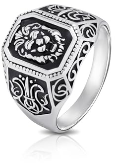 Ulex Premium 925 Sterling Silber Ringe Herren Siegelring Löwe Poliert Oxidiert Stark Mutig Kraft Symbol Handgefertigt Trend Schmuck Größe 60