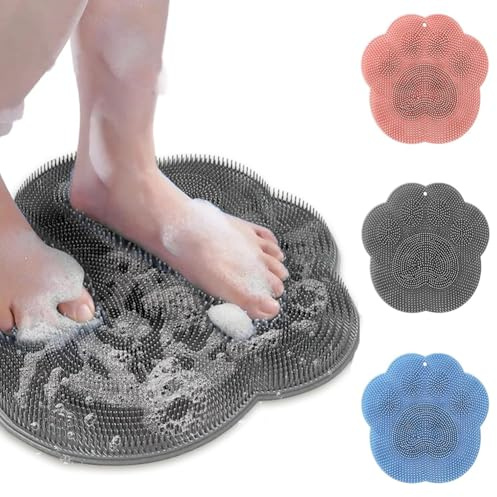 Tapis de lavage des pieds de douche, épurateur de dos, brosse de spa pour les pieds, nettoie les pieds sans se plier, tapis de douche exfoliant, ventouse antidérapante murale pink and blue 2 pièces