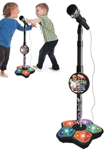 Kidi Superstar DJ Studio, Microphone avec Support pour Enfant, Karaoké Portable avec Micŕo Et Hauteur Réglable, Microphone LED Debout, Idéal Cadeau Anniversaire Et Fêtes,Set De Jeu Chant avec Lumières