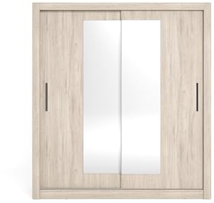 Skraut Home Armario Sava 2 Puertas Correderas + Espejo Blanco Roble 201x182x58,7 Cm