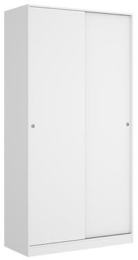 PEGANE Armoire Placard de Rangement à 2 Portes coulissantes, Coloris Blanc - Hauteur 204 x Longueur 100 x Profondeur 50