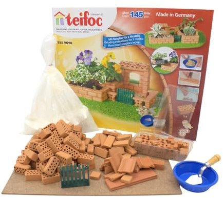 teifoc Garten - Steinbaukasten 9010, DIY Bausatz mit 140+ Bauteilen | Ideal für Sukkulenten, Bastelset aus Mini Ziegelsteinen zum Mauern, Modellbau für Kinder ab 6 Jahren und Erwachsene