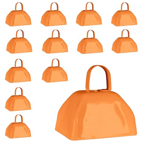 Metall Kuhglocken mit Griffen 7,6 cm Neuheit Noise Maker – 12 Pack Orange